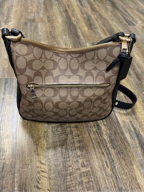 Coach‎ Ellie File Crossbody Bag Coated Canvas Black Leather Trim Gold Hardware